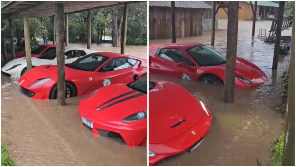 video:-encontro-de-ferraris-termina-com-carros-de-luxo-‘alagados’-em-santa-catarina